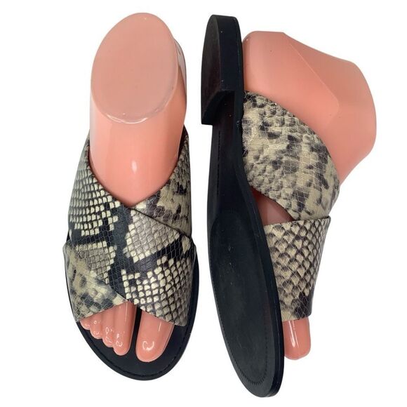 Banana Republic Snakeskin White/Black Strap Slip On Women’s Slide Sandals Sz 8M - Picture 1 of 12